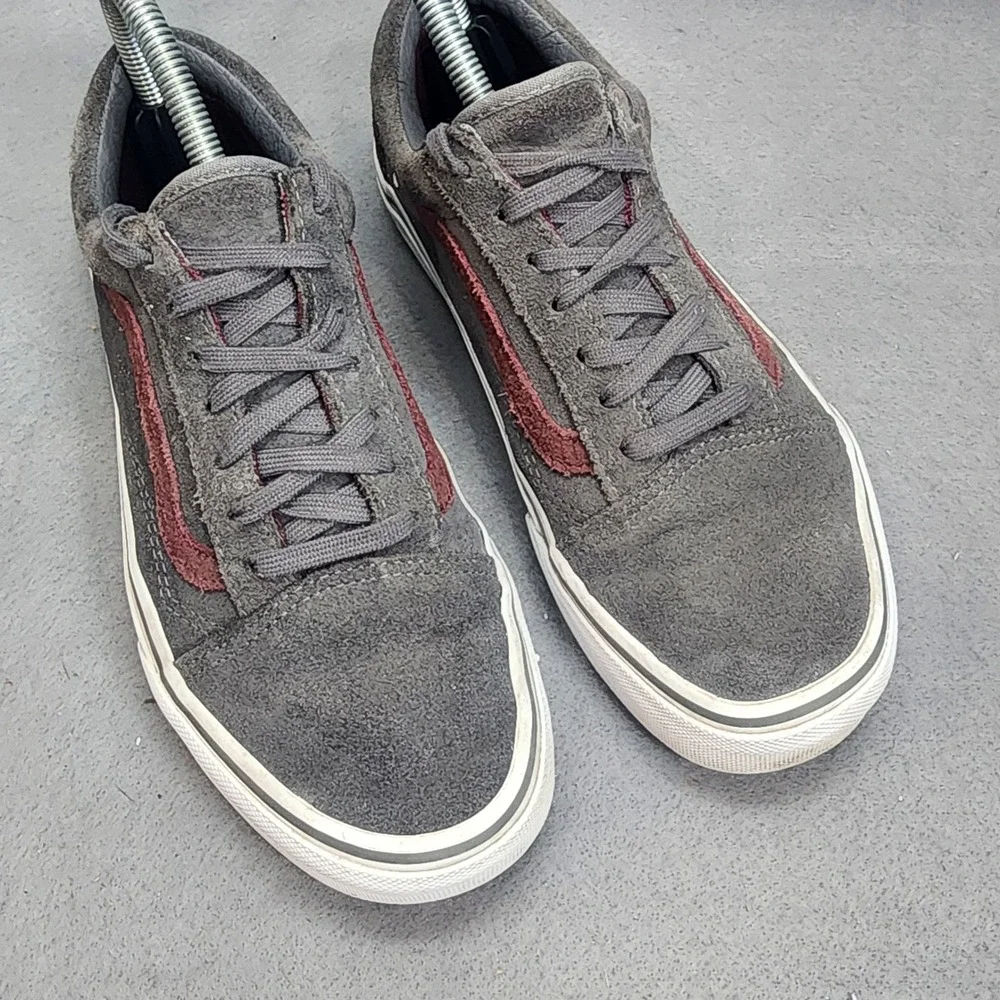 Vans Old Skool Suede Sneakers Grey Burgundy Skate Shoes Mens 6 Womens 7.5